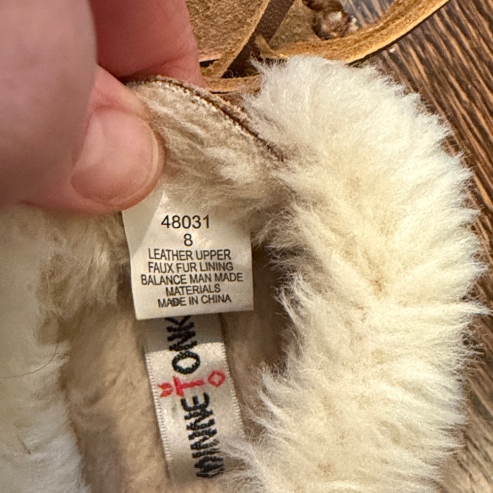 Minnetonka Tan Suede Moccasins with Cream Lining - Picture 3 of 12